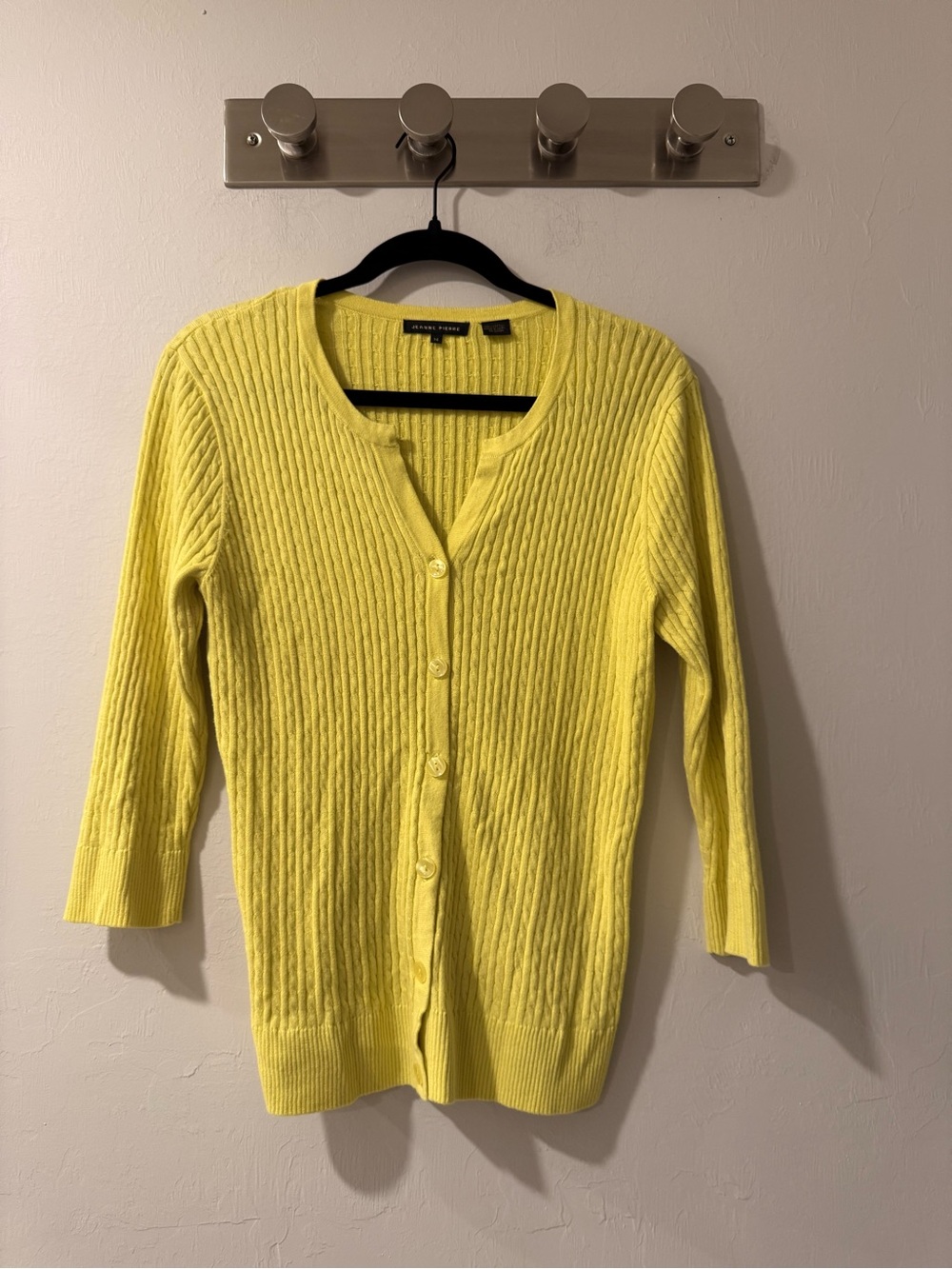 Jeanne Pierre 100% Cotton Yellow Textured Cardigan Sweater Size M